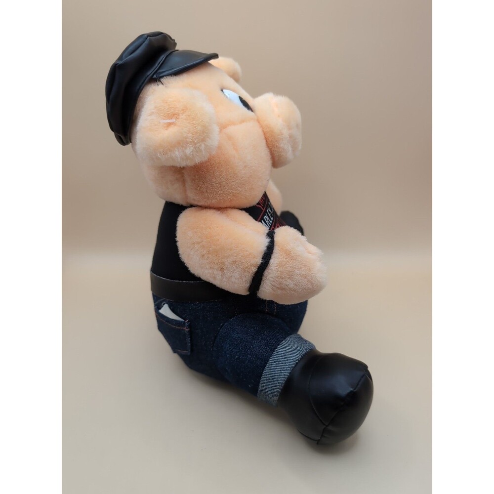 Vintage Harley Davidson Plush Pig Hog Biker Stuffed Animal Hat Denim Jeans Vest - Picture 4 of 7